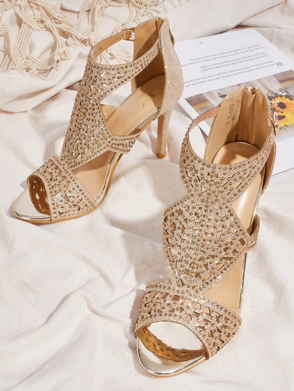 Metallic Rhinestone Stiletto Sandals - Picture 10 of 10
